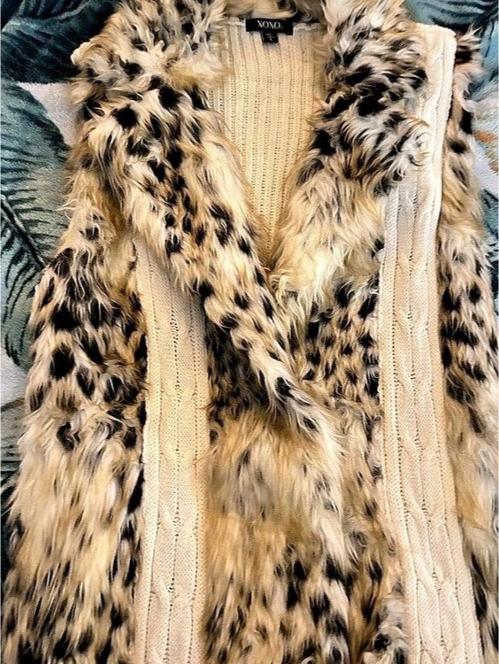 XOXO Animal Print Cardigan in Cream & Brown Size Large